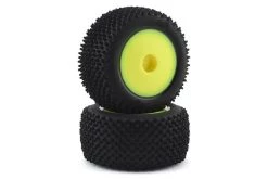 LOS41009 | Losi 1.5" Mini-T 2.0 Rear Step Pin Off Road Tyres On Yellow Rims - Glued Wheels 2Pcs