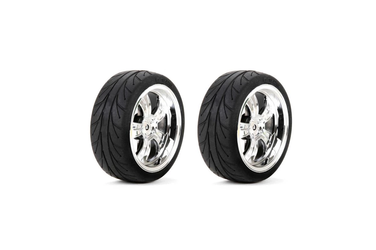 LOS43038 | Losi Chrome 5-Spoke Wheels & Tyres 54x26mm 2Pcs 1 LOS43038 | Losi Chrome 5-Spoke Wheels & Tyres 54x26mm 2Pcs